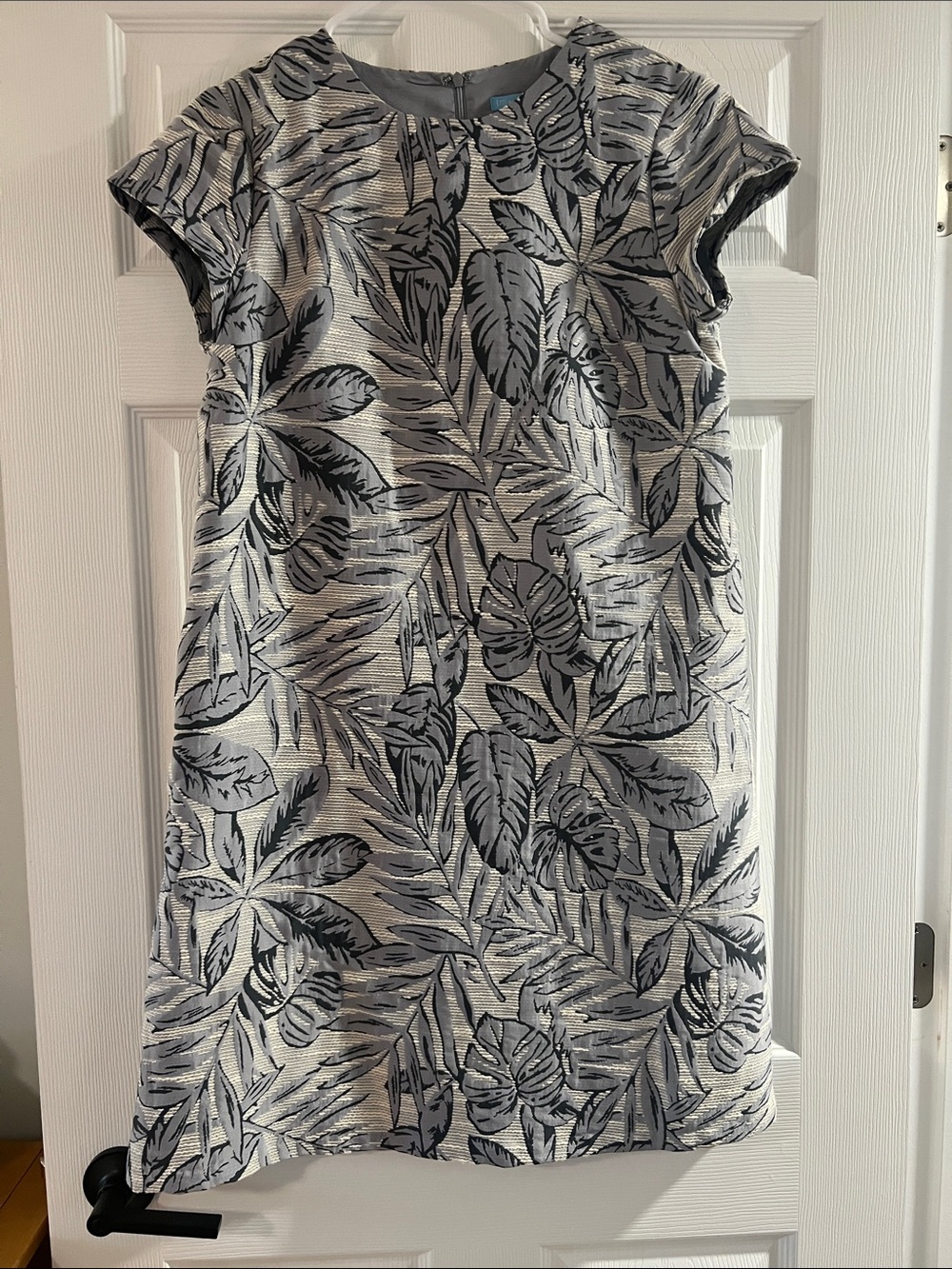 Tropical Leaf Shift Mini Dress in Gray and White